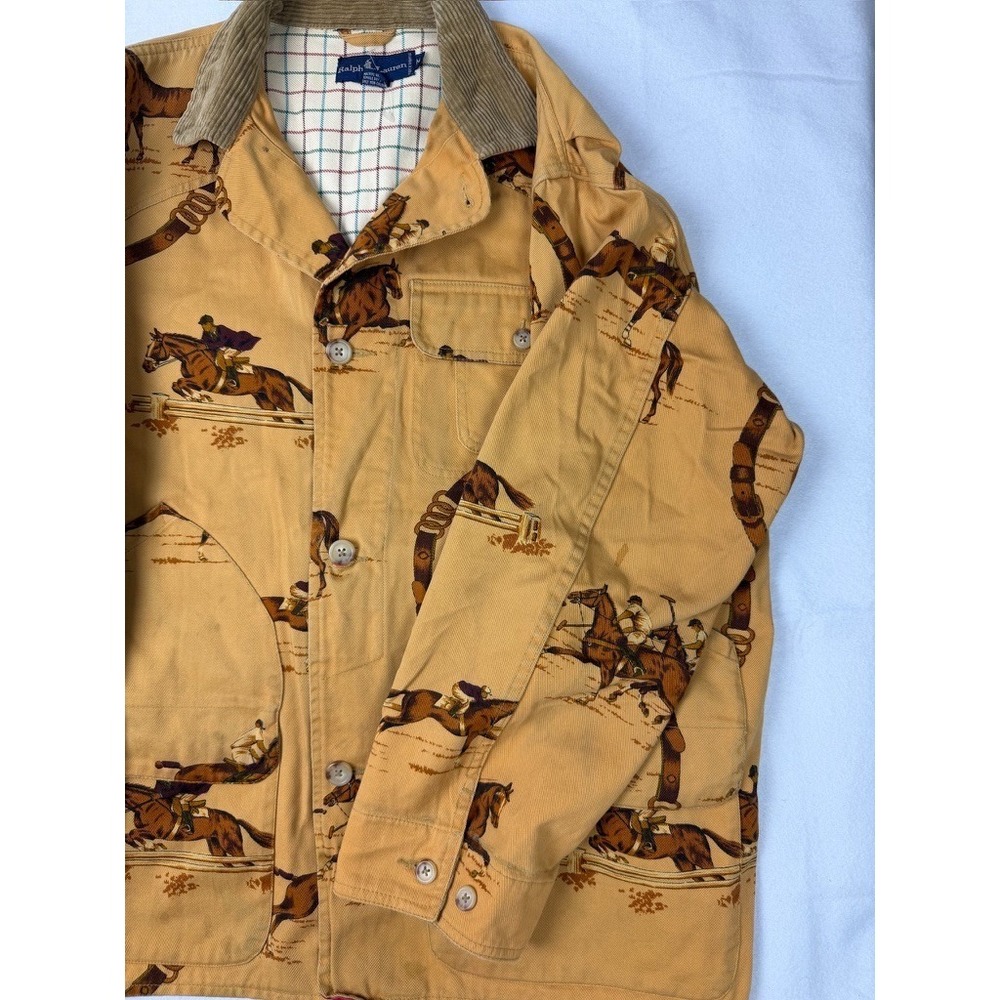 Vintage Ralph Lauren Polo Equestrian Print Chore Jacket Tan M - READ - Picture 10 of 16